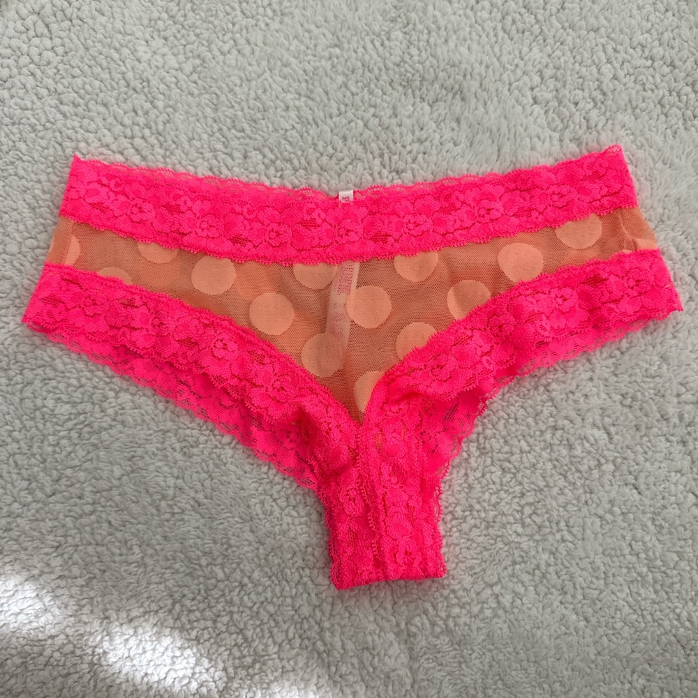 2013 PINK Victoria’s Secret Lace Trim Polka Dot Extra Low Rise Cheekster Panty